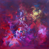 Vibrant abstract painting showcasing a dynamic interplay of bold colors and brushstrokes. Vivid reds, blues, and yellows create a captivating, energetic composition. The abstract artwork evokes a sense of movement and emotion through its expressive, textured style.