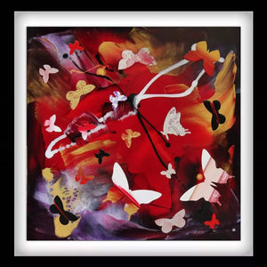 Vibrant Butterfly Explosion - Abstract Art Print
This captivating abstract print, titled "Fly Away," showcases a vibrant explosion of colorful butterflies against a bold, fiery backdrop. The dynamic mixture of reds, oranges, and purples creates a striking, modern artwork perfect for adding a touch of artistic flair to any home or office space.