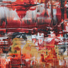 Large abstract landscape painting with vibrant red, orange, and black brushstrokes conveying a sense of motion and energy. The artwork features a mix of warm and cool tones, creating a striking and visually dynamic composition.
