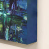 Large abstract canvas painting featuring vibrant blue, green, and purple hues. The artwork appears to be a striking, modern landscape with textured brushstrokes creating a dynamic, earthy composition. This original abstract art piece would make a bold statement in any home or office space.