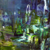 Vibrant abstract landscape painting with earthy color tones and fluid brushstrokes. Organic shapes and textures create a dreamy, natural atmosphere. Large abstract artwork with a modern, contemporary feel.