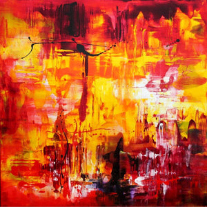 Abstract Flaming Artwork | Vibrant Large Painting | Warm Tones and Bold Brushstrokes