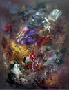 Captivating abstract artwork depicting a vibrant, energetic burst of colors and shapes. Dynamic and expressive brushstrokes create a sense of movement and emotion across the large canvas.