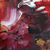 Vibrant abstract artwork with bold, expressive brushstrokes in shades of red, pink, and gold. Energetic, dynamic composition with fluid, overlapping forms. Artistic, modern design suitable for home or office decor.