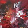 Vibrant abstract artwork featuring bold brushstrokes of deep red, warm orange, and soft pink hues. Chaotic yet harmonious patterns create a sense of movement and energy across the square canvas. This modern, earthy-toned painting would make an impactful statement as a focal piece in any contemporary living space.