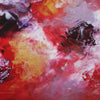 Vibrant abstract painting with bold, sweeping brushstrokes in a vivid color palette of reds, oranges, yellows, and purples. The canvas is filled with dynamic, layered textures and a sense of movement, creating an energetic and visually striking piece of modern art.