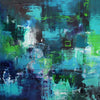"Cosmic Waterfall" Signed Edition Abstract Art Print - Vibrant blue, green, and black brushstrokes create a dynamic, modern abstract artwork.