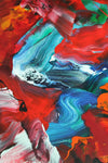 Vibrant abstract canvas art with bold, colorful brushstrokes in shades of red, orange, blue, and green, creating a dynamic and captivating visual composition.