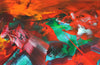 Vibrant abstract art canvas with dynamic brushstrokes of red, green, and brown hues