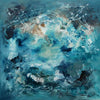 "Vibrant Abstract Seascape" - Lush, ethereal painting featuring swirling, textured brushstrokes in shades of teal, turquoise, and earthy hues, evoking the movement and energy of the ocean.