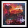 Vibrant abstract painting in bold, earthy colors depicting a dreamlike landscape with splashes of pink, orange, and blue. This large canvas artwork titled "Indigo Paradise" features a striking visual composition with gestural brushstrokes and a sense of movement, creating a captivating modern art piece.