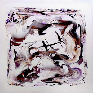 Pollock Abstract | Paradise Lost 30x30"
An abstract square canvas painting with vibrant splashes of purple, black, white, and brown paint, creating a captivating modern art piece.