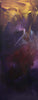 Striking abstract landscape with vibrant purple, gold, and red hues creating a dynamic, expressive composition in the featured 18x48" canvas painting.