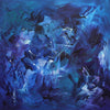 Vibrant abstract artwork of dark blue and purple hues with dynamic brushstrokes, creating a captivating underwater scene.