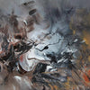 Earthy abstract artwork with bold brushstrokes in muted tones of brown, gray, and black, evoking a sense of movement and depth.