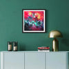 "Vibrant abstract art print on display in modern home decor"