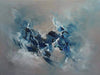 Expressive abstract landscape | Dramatic blue and gray brushstrokes create a stormy, dynamic scene in this modern minimalist artwork