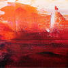 Vibrant abstract landscape painting showcasing warm and fiery tones of orange, red, and yellow blending together to create a captivating and emotive visual display.