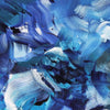 Large abstract painting with bold, swirling brushstrokes in shades of blue and white, creating a dynamic and captivating visual composition.