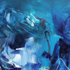 Abstract seascape painting depicting waves and swirling ocean currents in shades of blue and white.