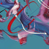 Teal Abstract | Winter Wonderland 24x72" - Vibrant brushstrokes in shades of teal, pink, and red create a dynamic, captivating abstract landscape.