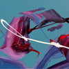 Vibrant abstract artwork with striking pink and blue brushstrokes against a teal background, creating a dynamic, modern visual display.