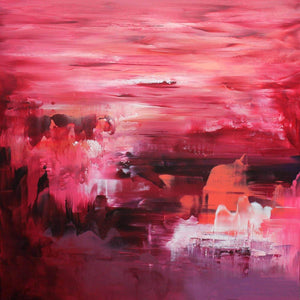 Vibrant Abstract Landscape | Bold Coral Sunset 100x100cm