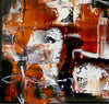 Vibrant Abstract Art | Fiery Hues and Energetic Brushstrokes - Large abstract painting with bold, fiery red and orange hues, dynamic brushstrokes, and splashes of white against a dark backdrop, creating a captivating and energetic visual display.